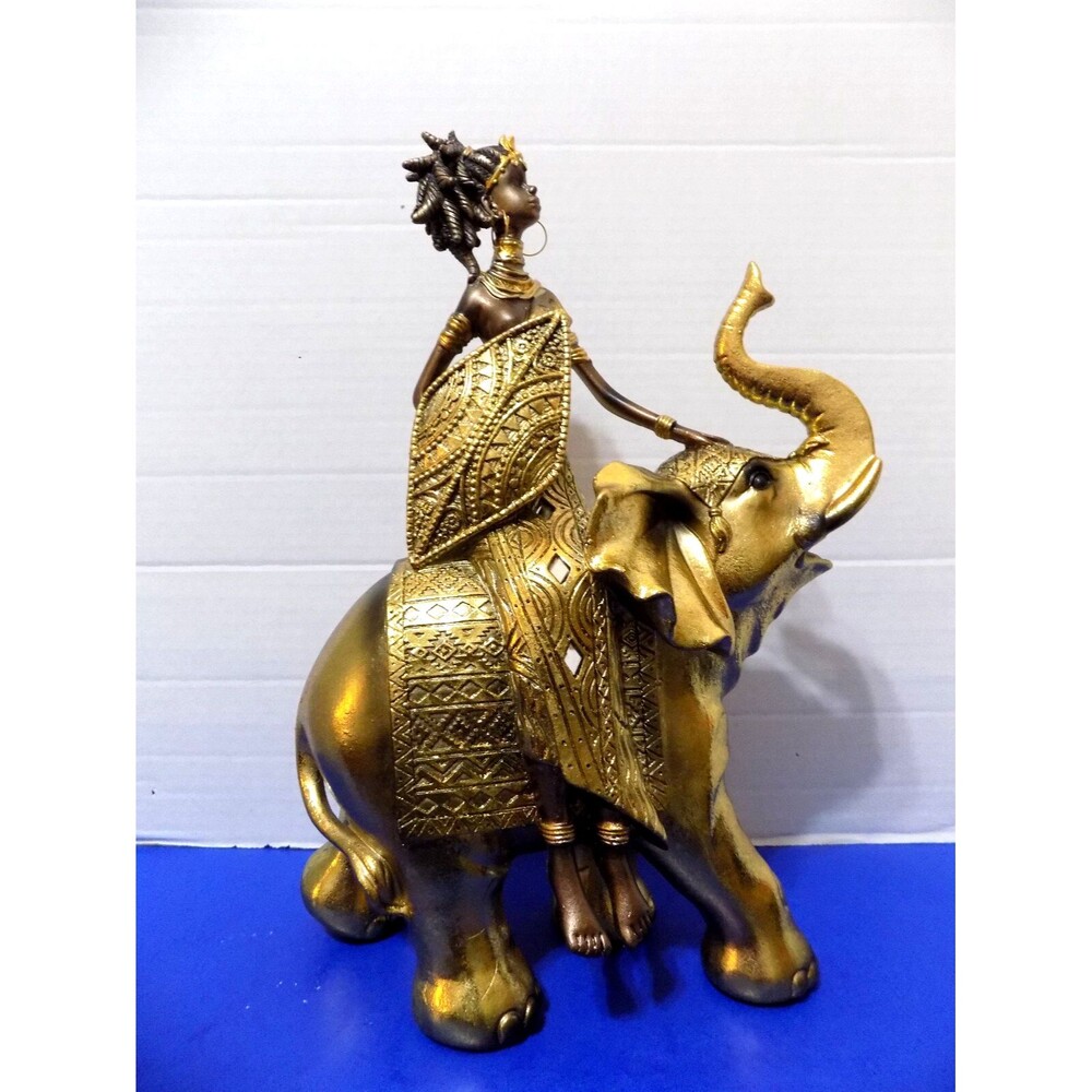 NEW African Royal Queen Warrior On Elephant  Statue Figurine Americana Decor